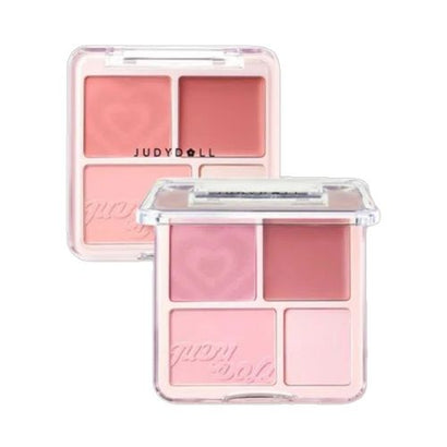 Paleta de rubor e iluminador JudyDoll Peach: 4 tonos, mate, duradero, iluminador