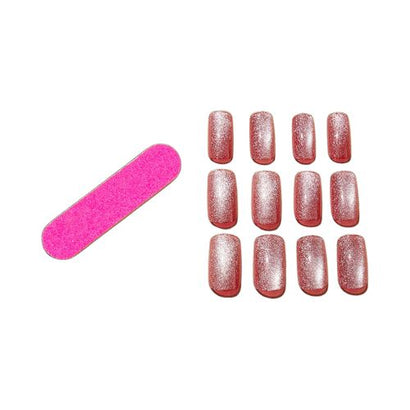 Pink Shiny Cat Eye Glitter Press-On Nails Set for DIY Manicure