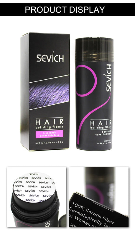 Sevich 10 Colors Hair Fibers Keratin 25g Thickening Spray - Instant Regrowth Powders