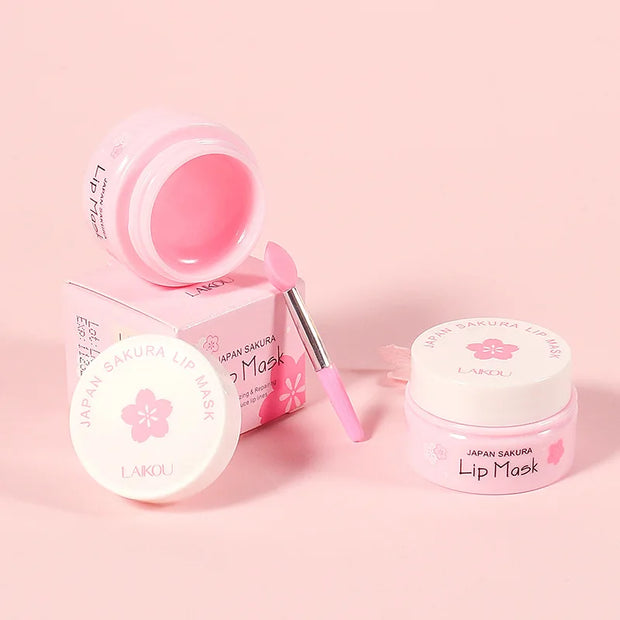 LAIKOU Sakura Cherry Blossom Lip Serum Mask for Moisturizing and Fine Lines Repair, 8g