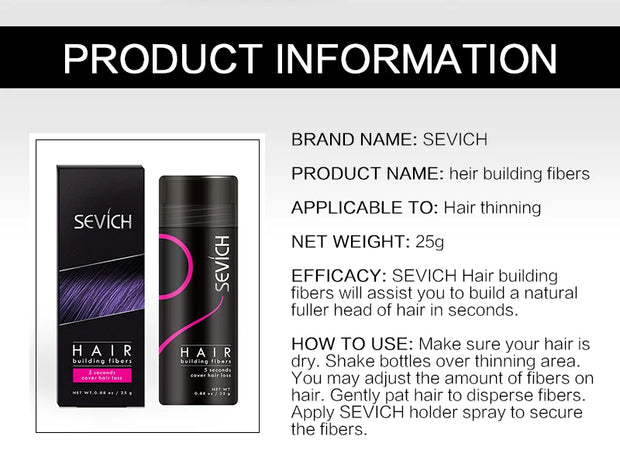 Sevich 10 Colors Hair Fibers Keratin 25g Thickening Spray - Instant Regrowth Powders