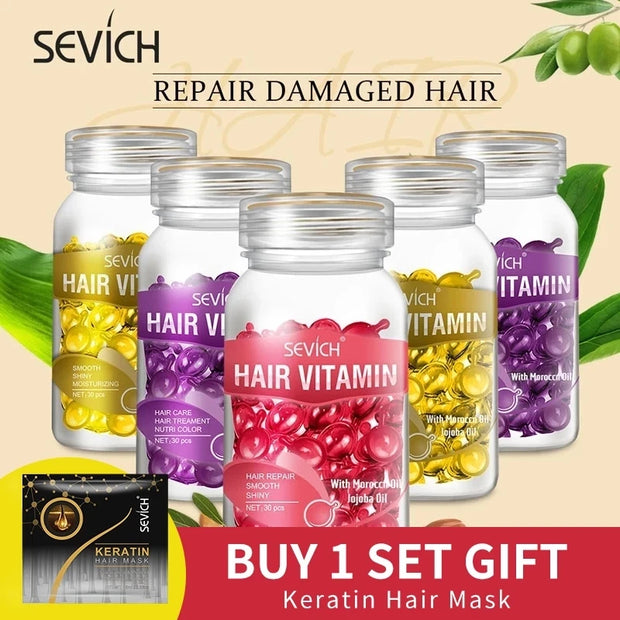 Suero para cabello dañado y suave con aceite de tratamiento con cápsulas de vitaminas de Sevich