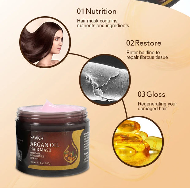 SEVICH Argan Oil Hair Repair Mask for Damaged Roots and Scalp - 80g Keratin Treatment