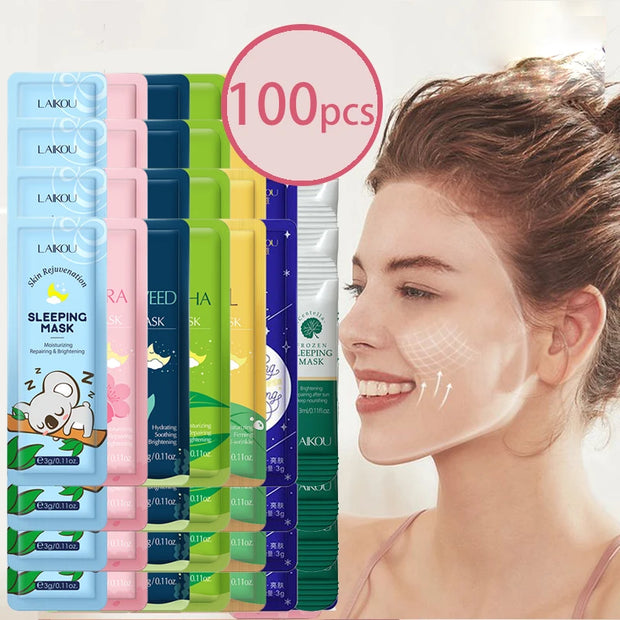 Mascarilla facial hidratante para dormir LAIKOU con sakura, extracto de caracol, algas marinas y centella, 100 unidades