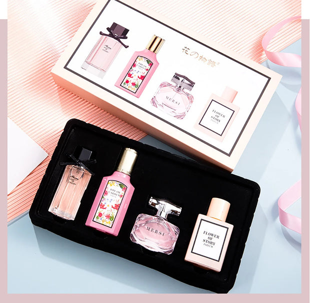 Floral Scent Eau de Parfum Gift Box for Women and Men, 110ml Four-Piece Set with Lasting Fragrance