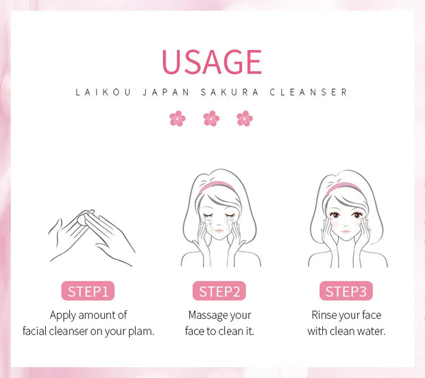 LAIKOU Cherry Blossom Skin Care Set: Collagen Eye Cream, Exfoliating Gel Cleanser, Lip Mask