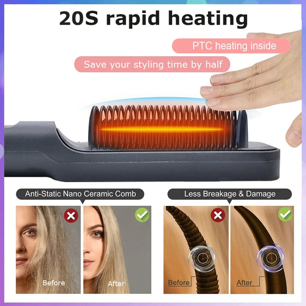 Multifunctional Electric Hot Comb Hair Straightener Brush with Negative Ion Technology