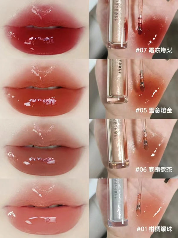 Judydoll Water Shine Lip Gloss em tubo de cabeça de pincel de metal, copo antiaderente e fórmula de brilho espelhado