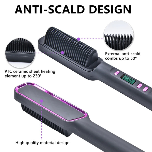 Multifunctional Electric Hot Comb Hair Straightener Brush with Negative Ion Technology