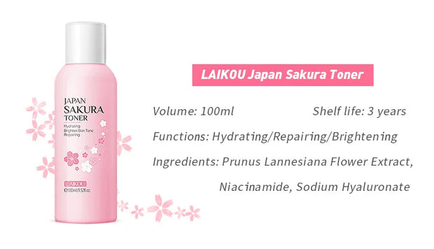 LAIKOU Cherry Blossom Skin Care Set: Collagen Eye Cream, Exfoliating Gel Cleanser, Lip Mask