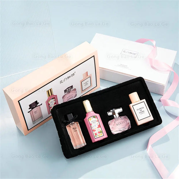 Floral Scent Eau de Parfum Gift Box for Women and Men, 110ml Four-Piece Set with Lasting Fragrance