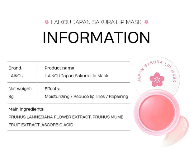 LAIKOU Sakura Cherry Blossom Lip Serum Mask for Moisturizing and Fine Lines Repair, 8g