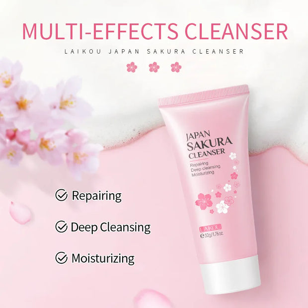 LAIKOU Cherry Blossom Skin Care Set: Collagen Eye Cream, Exfoliating Gel Cleanser, Lip Mask