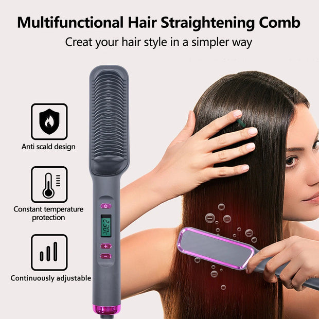 Multifunctional Electric Hot Comb Hair Straightener Brush with Negative Ion Technology