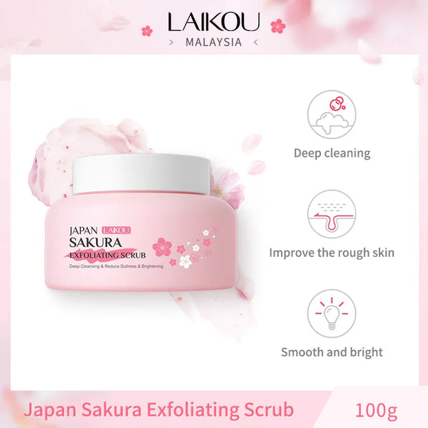 LAIKOU Sakura Peeling Exfoliating Scrub Gel for Face and Body, Blackhead and Dead Skin Remover, 100g