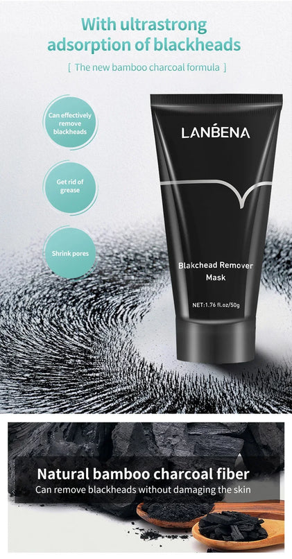 LANBENA Mascarilla negra para eliminar puntos negros, mascarilla exfoliante para el cuidado de los poros, mascarilla de barro para el cuidado de la piel y el rostro