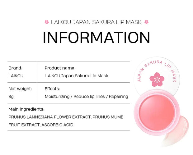 LAIKOU Cherry Blossom Skin Care Set: Collagen Eye Cream, Exfoliating Gel Cleanser, Lip Mask