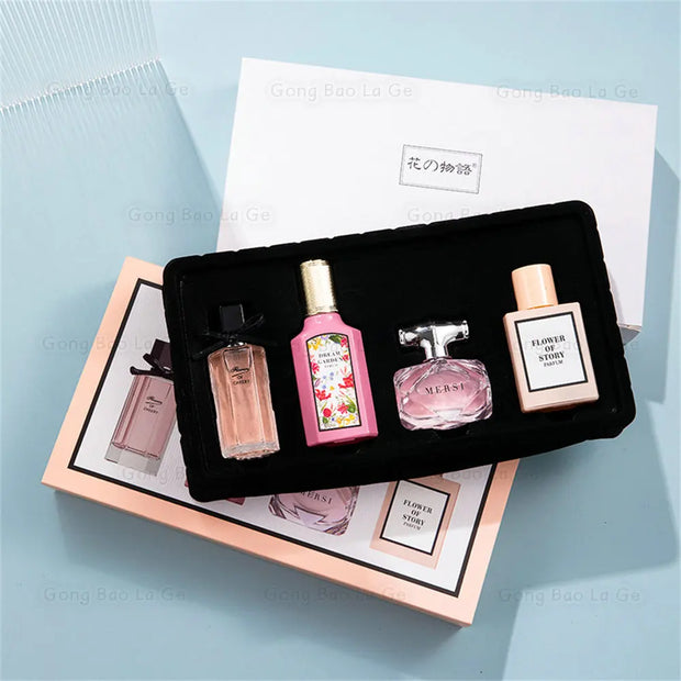 Floral Scent Eau de Parfum Gift Box for Women and Men, 110ml Four-Piece Set with Lasting Fragrance