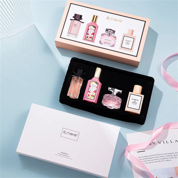 Floral Scent Eau de Parfum Gift Box for Women and Men, 110ml Four-Piece Set with Lasting Fragrance