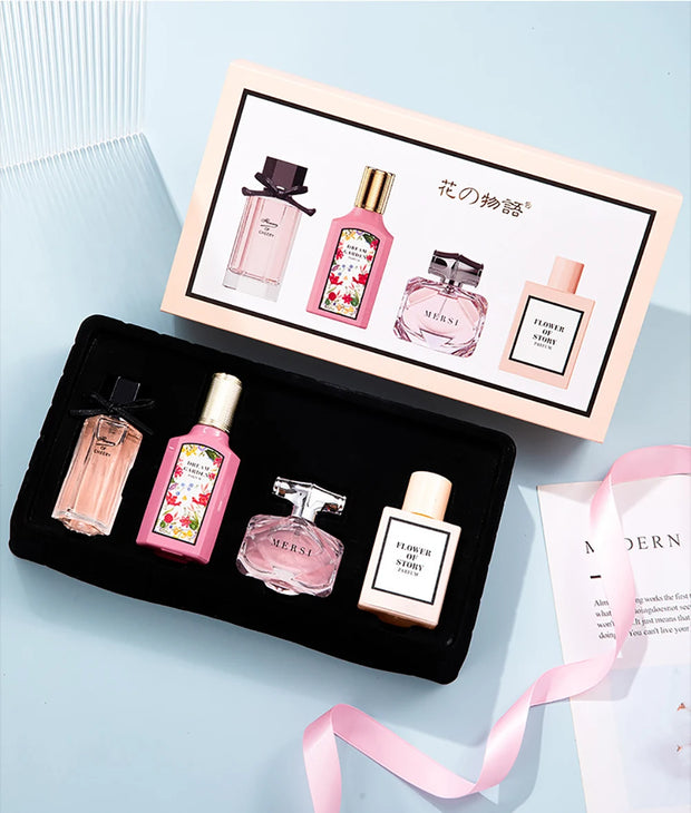 Floral Scent Eau de Parfum Gift Box for Women and Men, 110ml Four-Piece Set with Lasting Fragrance