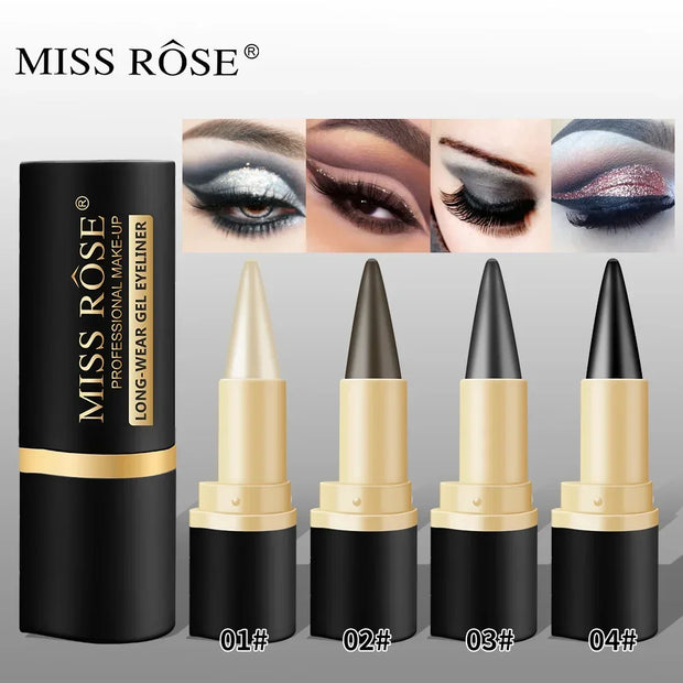 Miss Rose Waterproof Gel Eyeliner Pen, 24-Hour Long-Lasting Black Eye Shadow Pencil with Shimmer