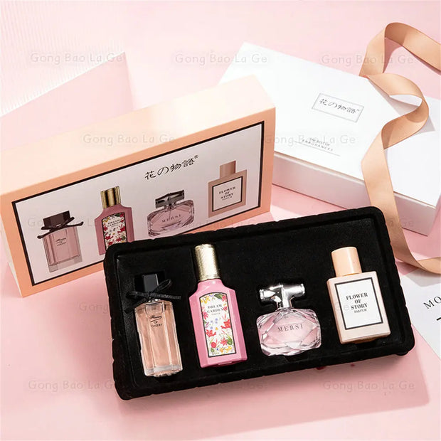 Floral Scent Eau de Parfum Gift Box for Women and Men, 110ml Four-Piece Set with Lasting Fragrance