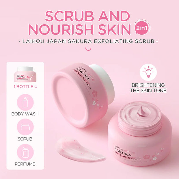 LAIKOU Sakura Peeling Exfoliating Scrub Gel for Face and Body, Blackhead and Dead Skin Remover, 100g