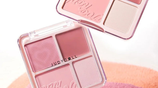 JudyDoll Peach Blush and Highlight Palette - 4 Shades, Matte, Long-Lasting, Brightening