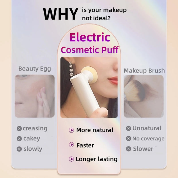 BEAUTY STAR Electric Makeup Powder Puffer with 4 Foundation Sponges - Efficient Beauty Tool