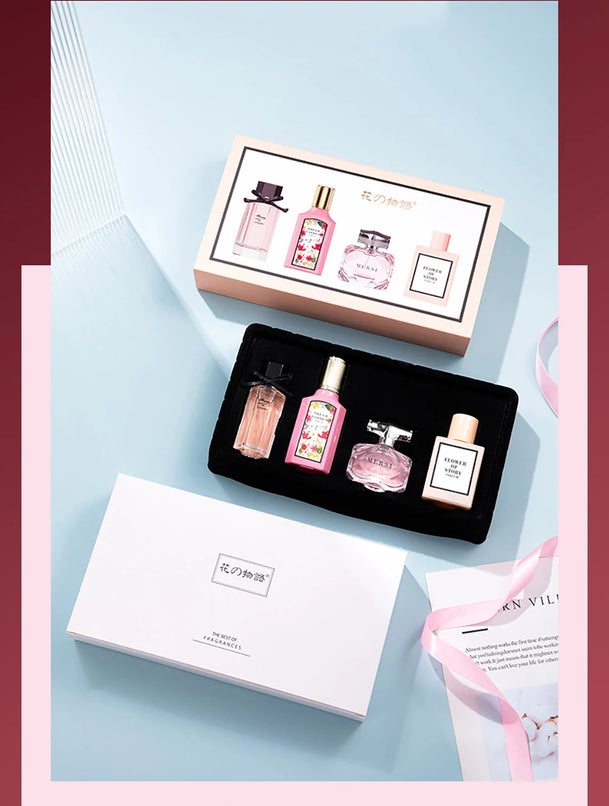 Floral Scent Eau de Parfum Gift Box for Women and Men, 110ml Four-Piece Set with Lasting Fragrance