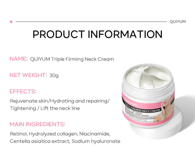 QUIYUM Retinol Neck Firming Cream – Lifting, Modelagem e Iluminador da Pele Envelhecida