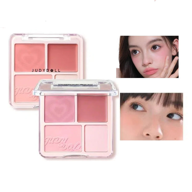 JudyDoll Peach Blush and Highlight Palette - 4 Shades, Matte, Long-Lasting, Brightening