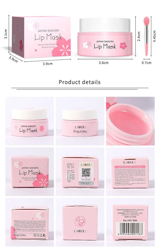 LAIKOU Sakura Cherry Blossom Lip Serum Mask for Moisturizing and Fine Lines Repair, 8g