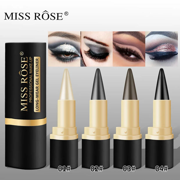 Miss Rose Waterproof Gel Eyeliner Pen, 24-Hour Long-Lasting Black Eye Shadow Pencil with Shimmer