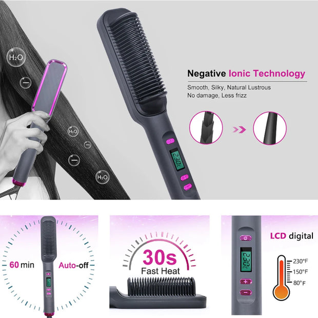 Multifunctional Electric Hot Comb Hair Straightener Brush with Negative Ion Technology