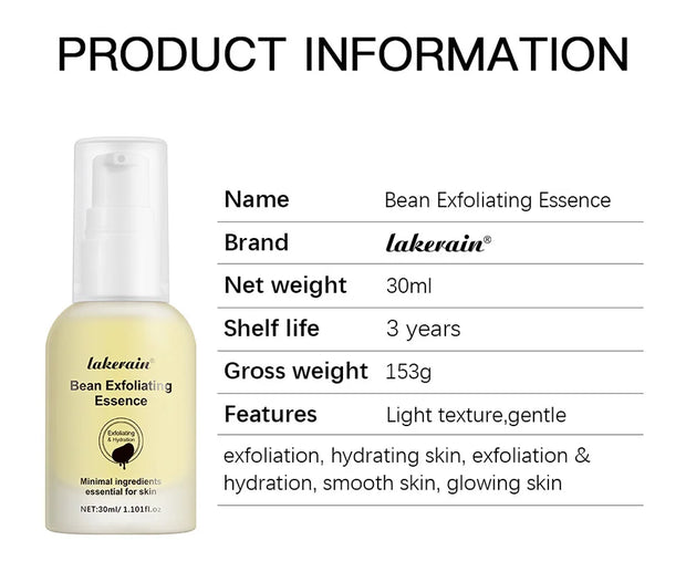 LAKERAIN 30ml Hydrating Bean Exfoliating Facial Serum, Gentle and Reduces Dead Skin Cells