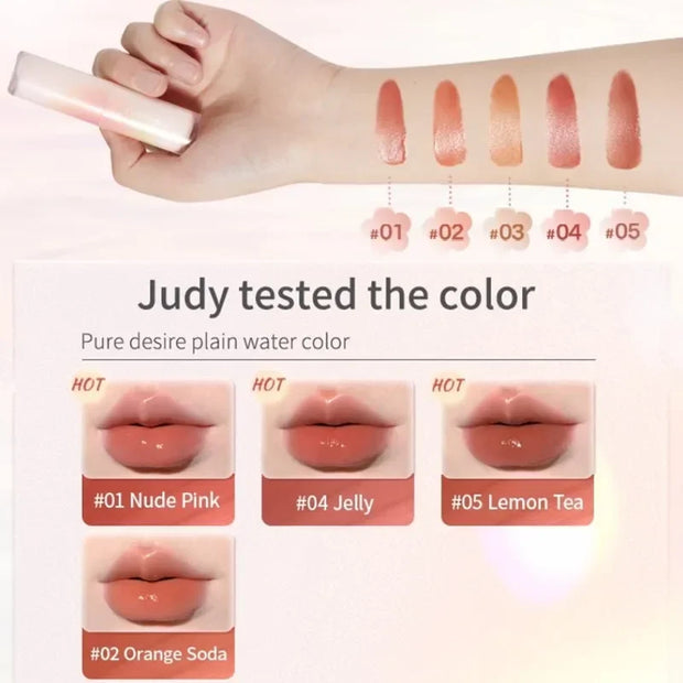 Judydoll Crystal Jelly Lip Gloss with Mirror - Moisturizing Nude Lip Tint for Long-Lasting Makeup