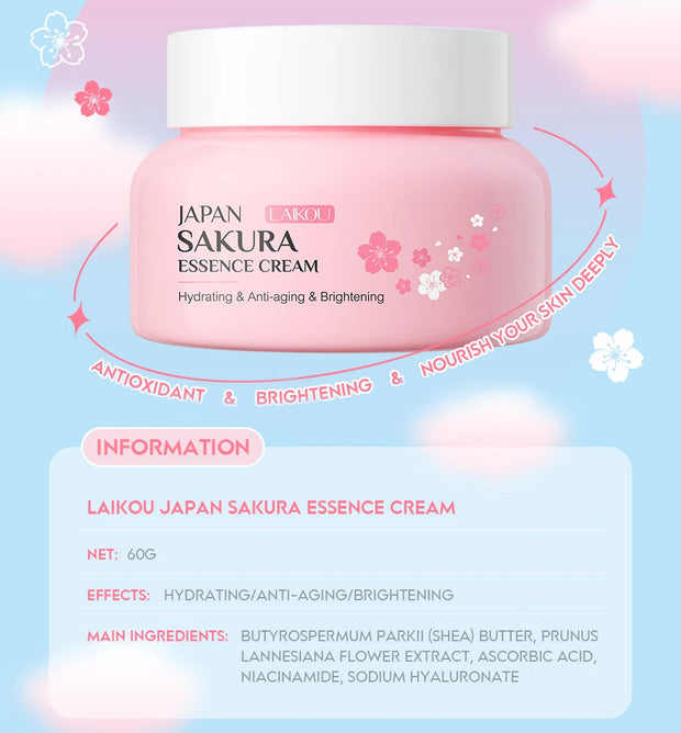 LAIKOU Cherry Blossom Skin Care Set: Collagen Eye Cream, Exfoliating Gel Cleanser, Lip Mask