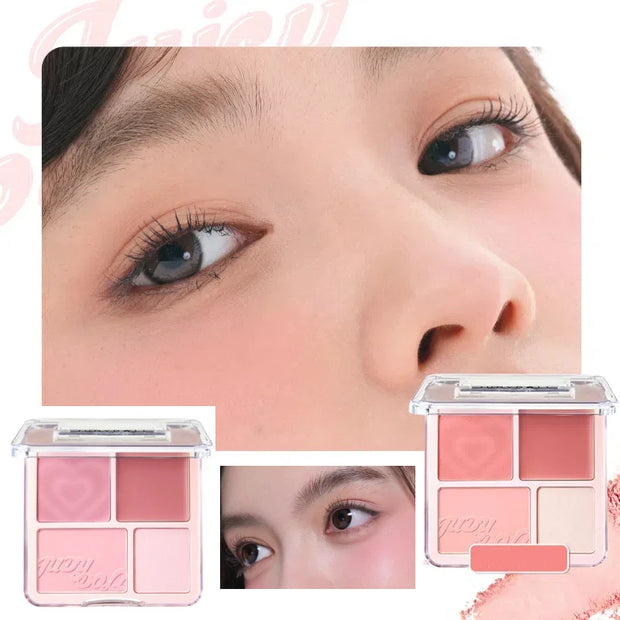 JudyDoll Peach Blush and Highlight Palette - 4 Shades, Matte, Long-Lasting, Brightening