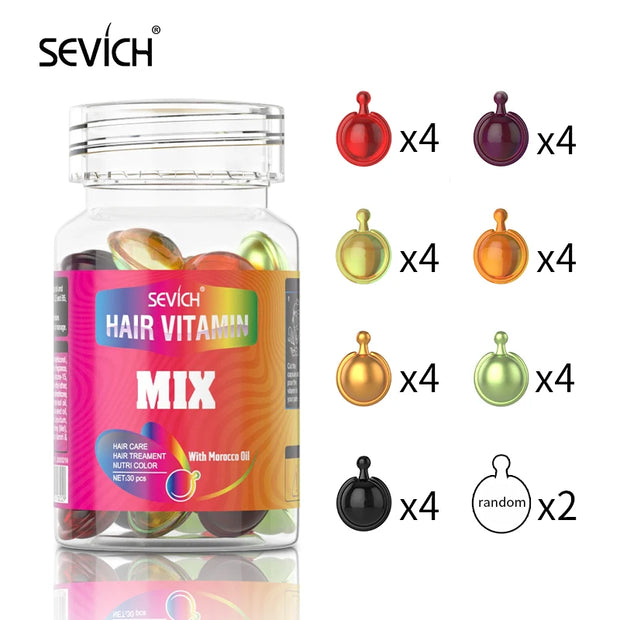 Suero para cabello dañado y suave con aceite de tratamiento con cápsulas de vitaminas de Sevich