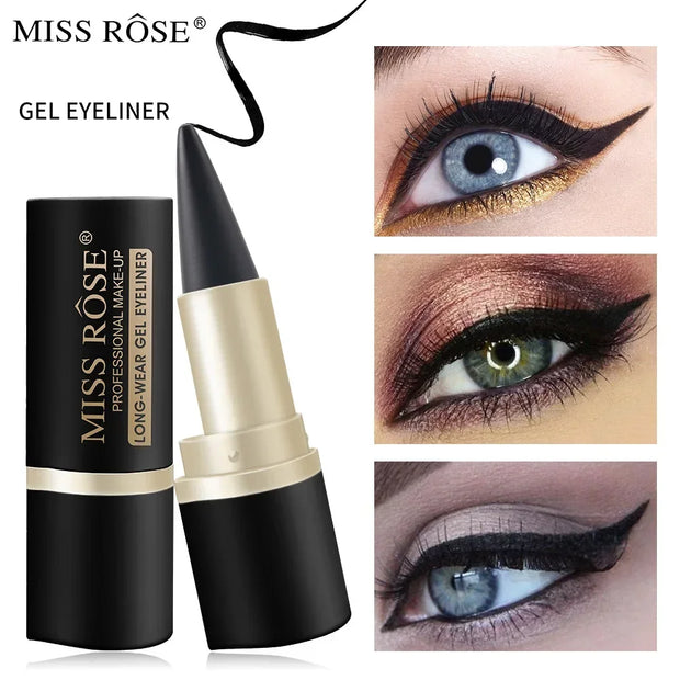 Miss Rose Waterproof Gel Eyeliner Pen, 24-Hour Long-Lasting Black Eye Shadow Pencil with Shimmer