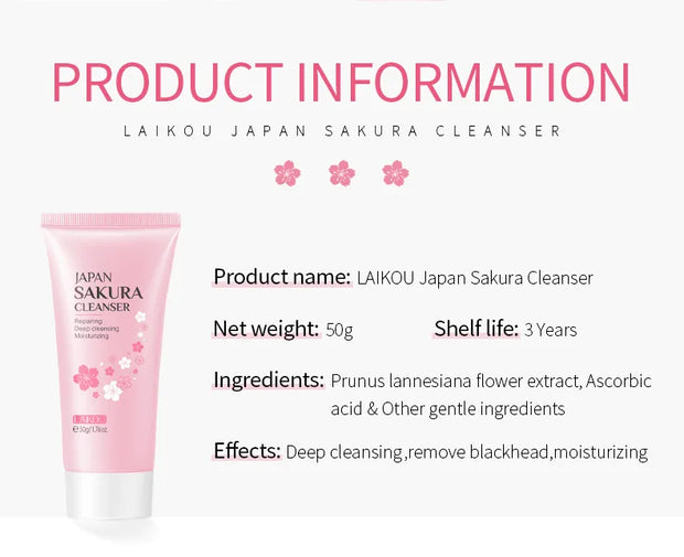 LAIKOU Cherry Blossom Skin Care Set: Collagen Eye Cream, Exfoliating Gel Cleanser, Lip Mask