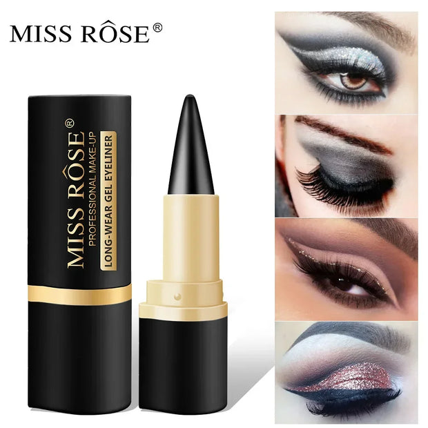 Miss Rose Waterproof Gel Eyeliner Pen, 24-Hour Long-Lasting Black Eye Shadow Pencil with Shimmer