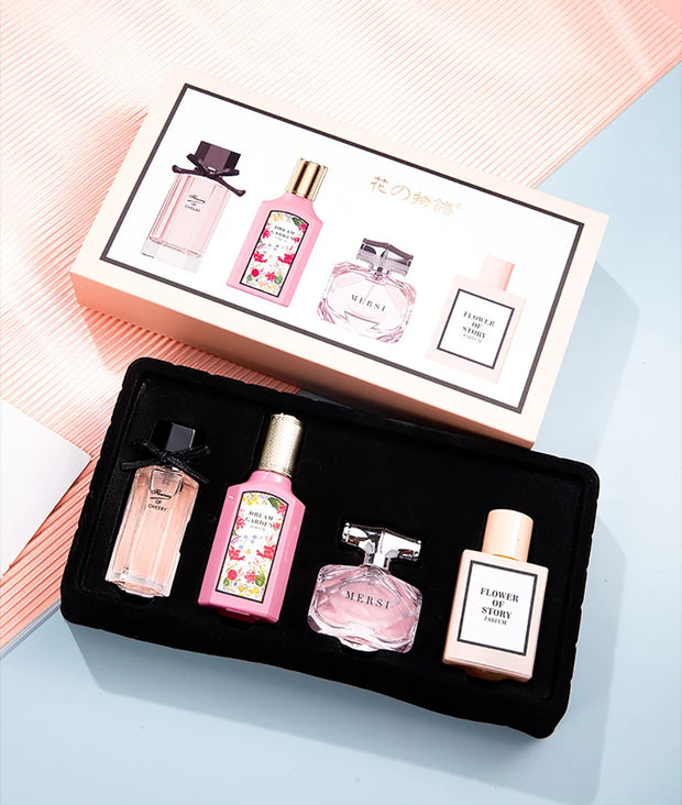 Floral Scent Eau de Parfum Gift Box for Women and Men, 110ml Four-Piece Set with Lasting Fragrance